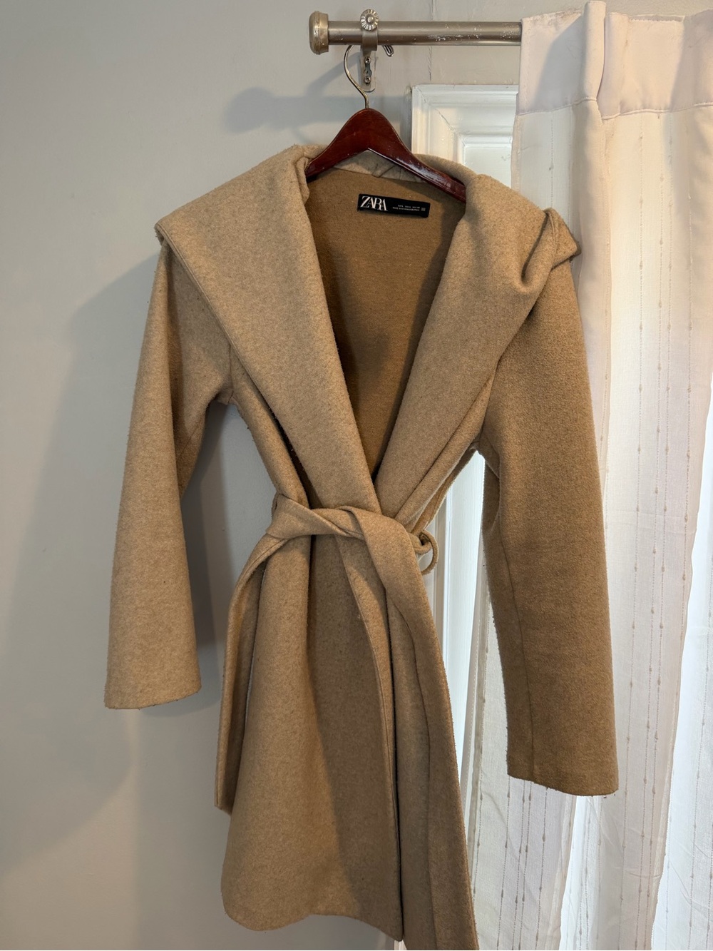 Zara Camel Hooded Wrap Robe Coat